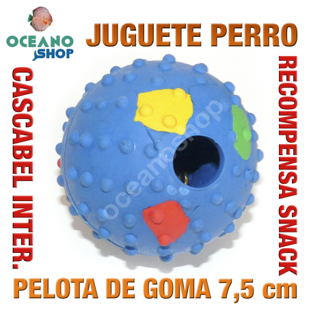 Juguete perro pelota goma recompensa snack cascabel interior 7,5 cm