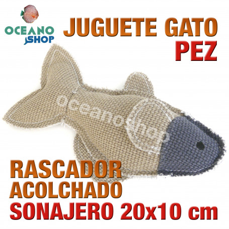 juguete gato pez tela sonido al apretar y sonajero 20x10 cm