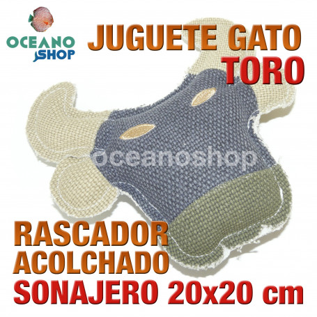 juguete rascador gato toro tela sonido al apretar y sonajero 20x20 cm