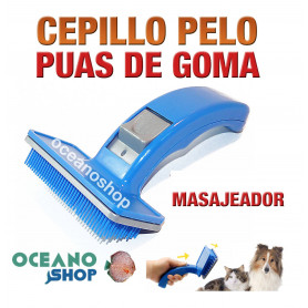 Cepillo púas de goma azul perro y gato masajeador retráctil 15cm x 20cm cepillo perro pelo masageador puas comodo calidad azul