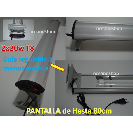 Pantalla acuario 2xpl20w hasta acuarios de 81cm. Regulable.