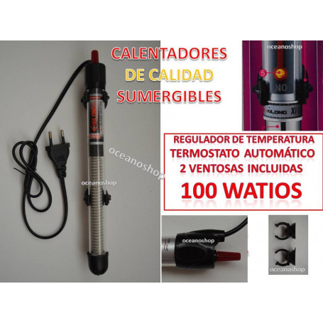 Calentador 100W para acuario y pecera. Sumergible