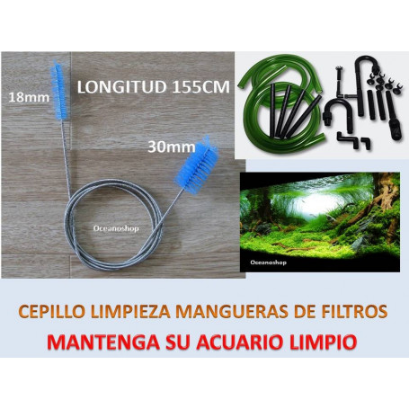 CEPILLO DOBLE LIMPIA TUBOS para ACUARIO 155cm con muelle cepillos de 18 y 30mm