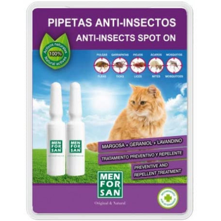 Pipetas naturales repelentes de insectos para gatos Menforsan